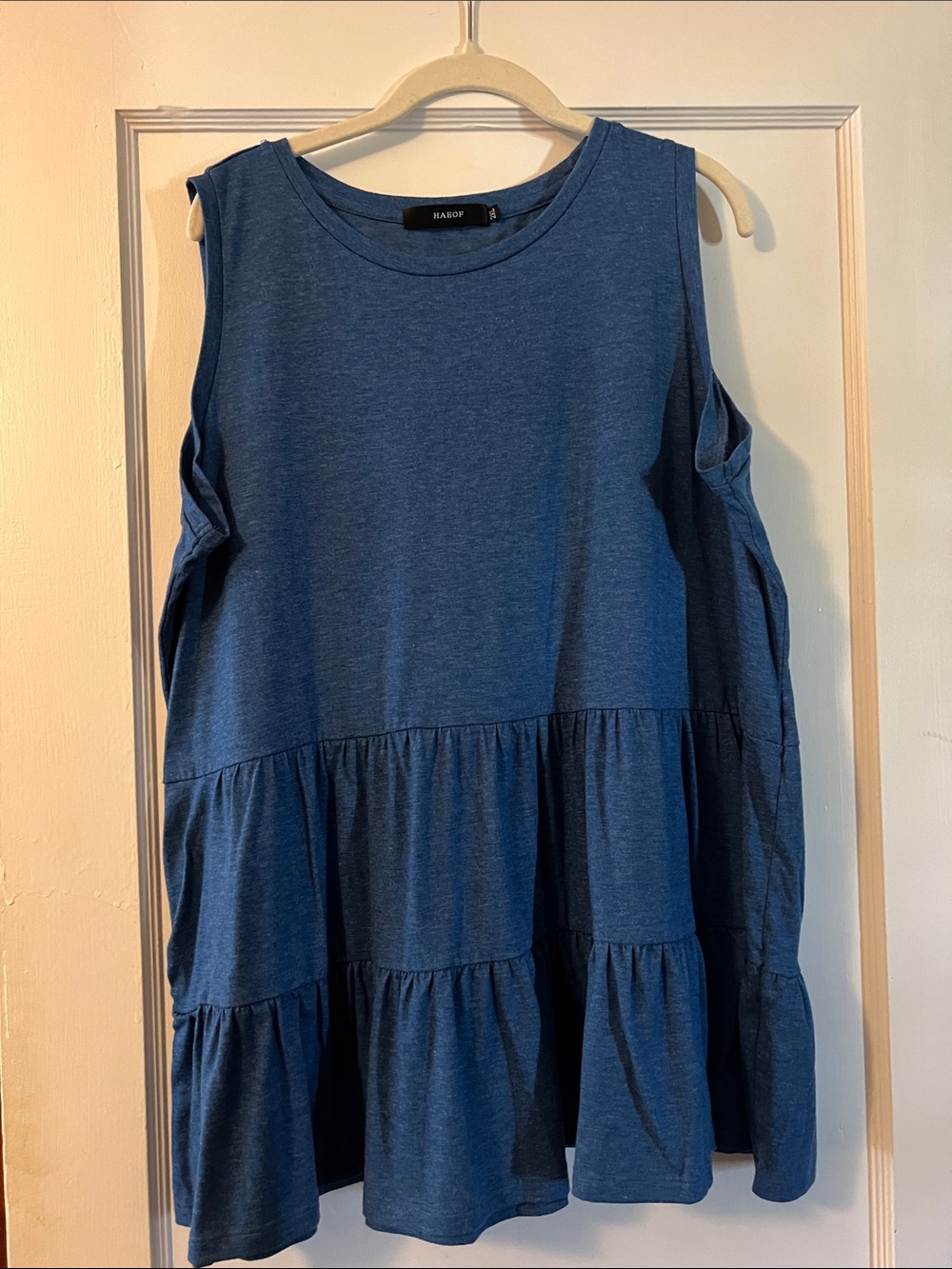 Madewell Blue Tiered Cold-Shoulder Tunic Top